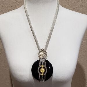 Elegant Black and Silver Art Deco Inspired Pendant Necklace